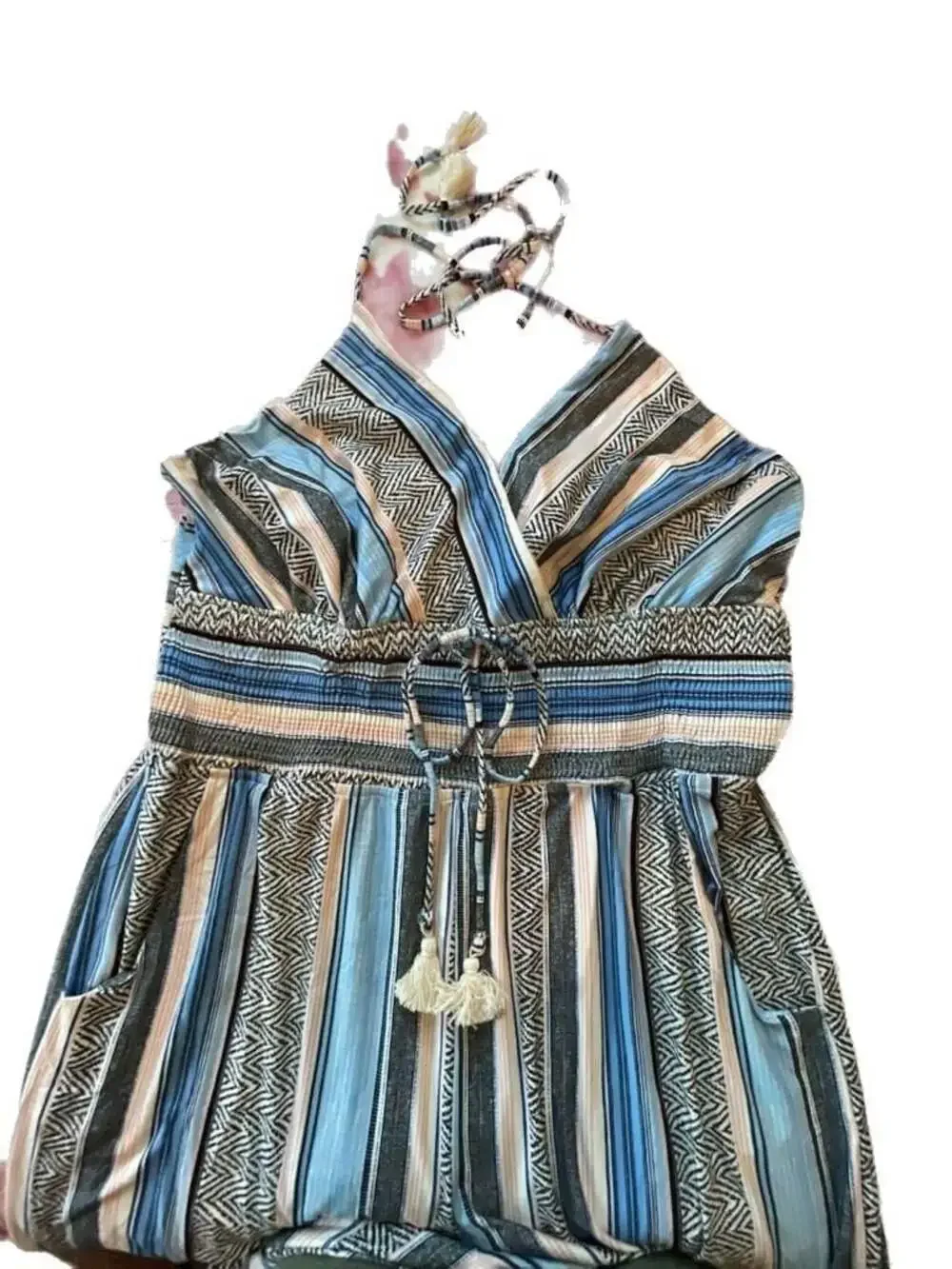 New 2XL Boho Fashion Striped Halter Neck Jumpsuit Tassel Tie Wide Culotte Legs